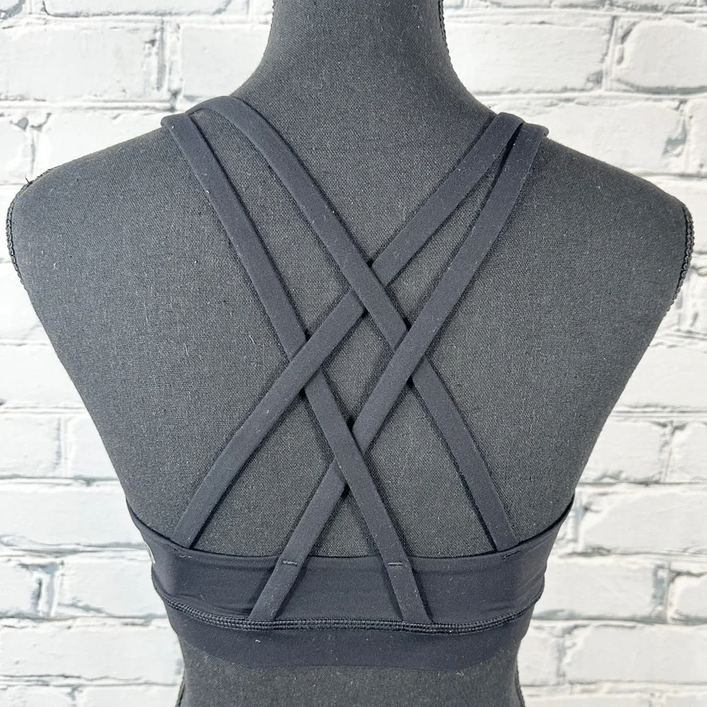 lululemon Energy Bra Medium Support Size 4 Black Strappy Back Yoga Gym Workout